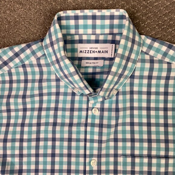 Mizzen + Main Shirt Men's Medium Trim Fit Blue Turquoise Leeward Short Sleeve - Picture 2 of 11